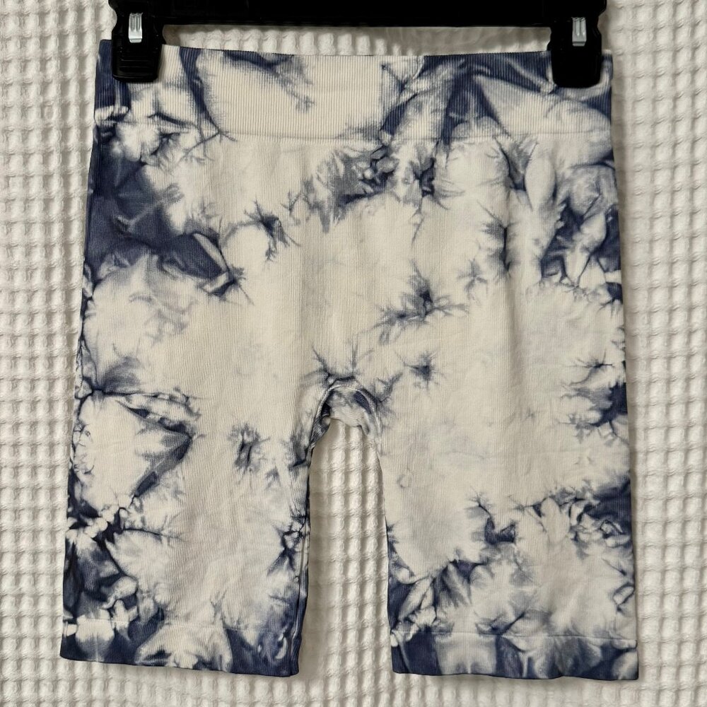 Free People Icy Blue Tie Dye Seamless Rib Bike Shorts XS/S